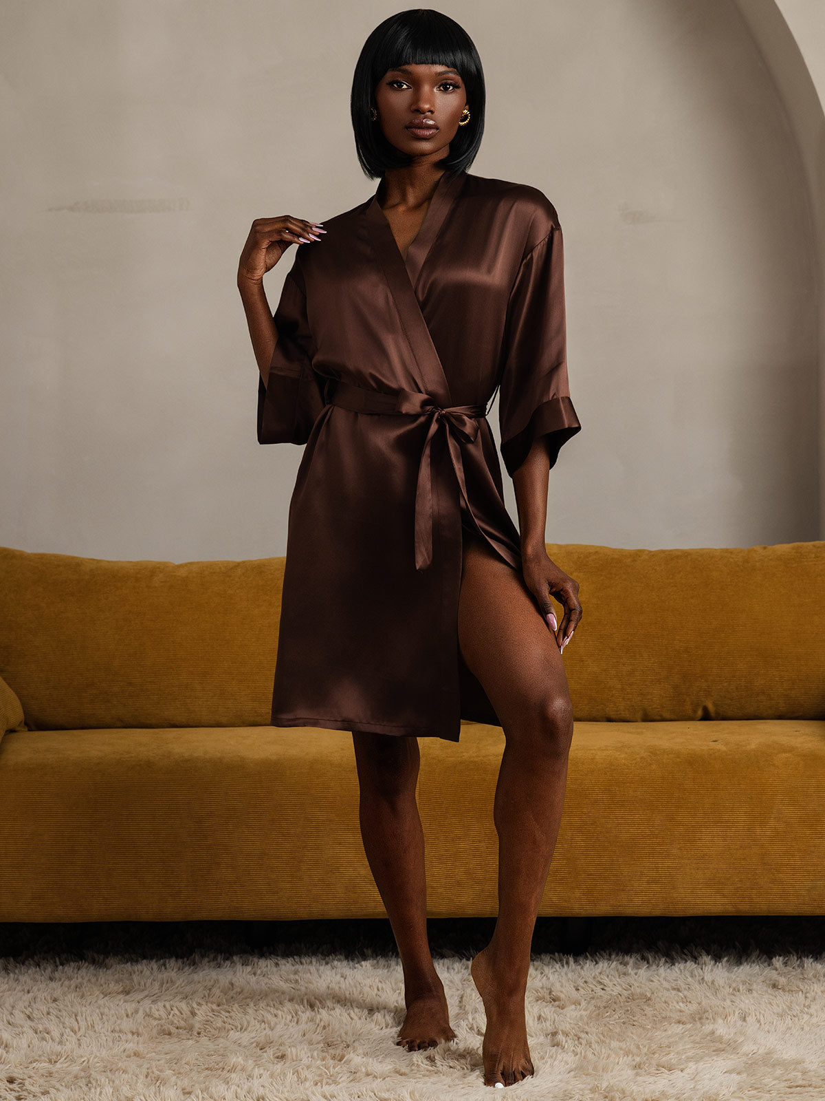 Pure Silk Belted Wrap Kimono Night Robe