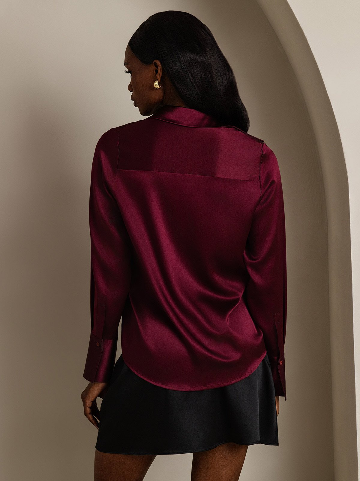 Women's 19Momme Silk Long Sleeve Lapel Collar Military Shirt