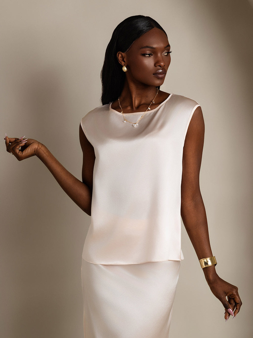 19Momme Silk Cap Sleeve Tank Top