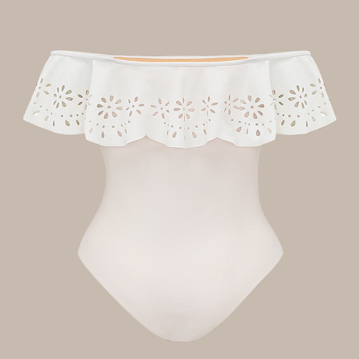 White Off Shoulder Swimsuit Flounce Ruffled One-Piece Swimsuit&Skirt