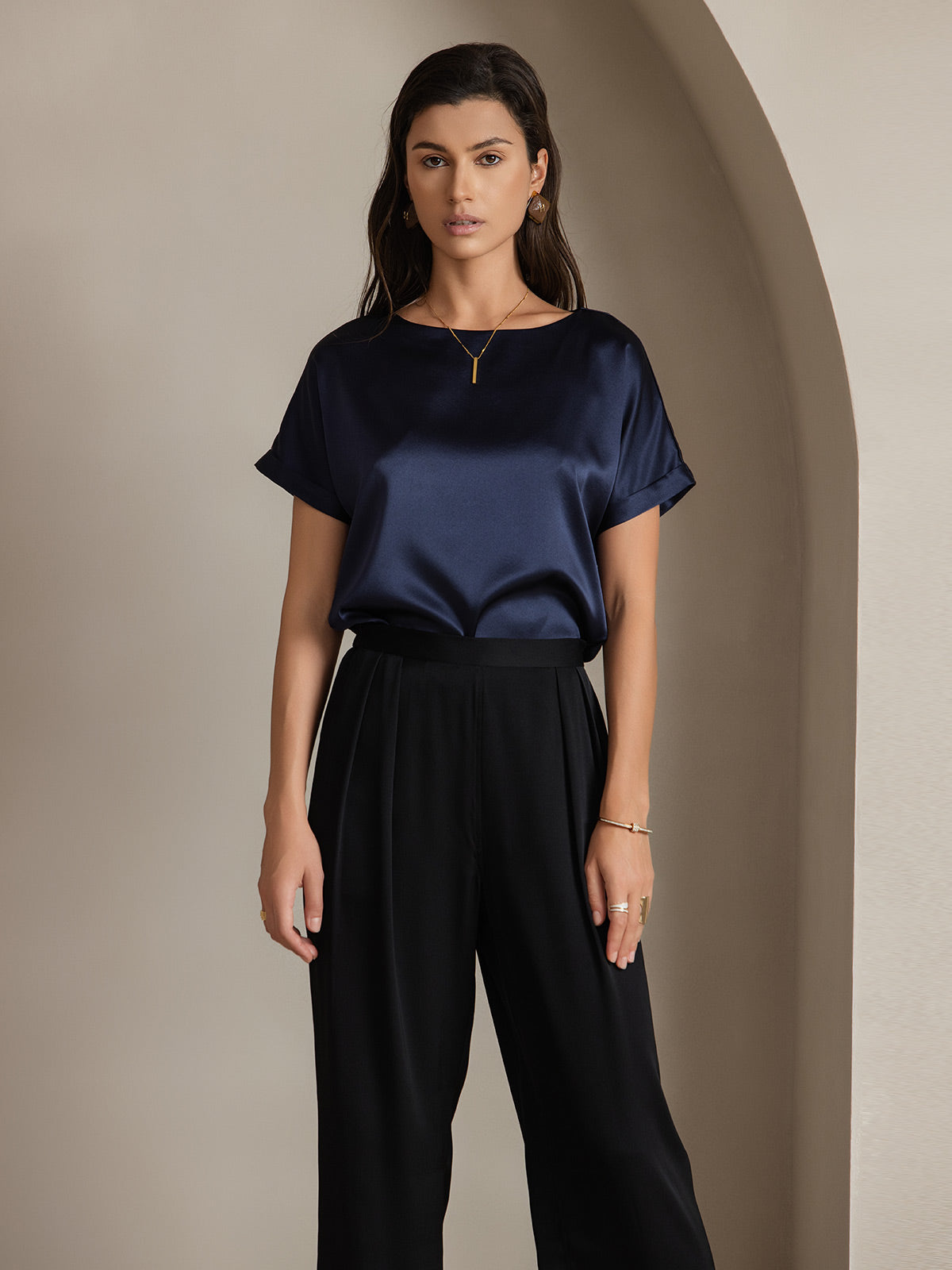 19Momme Silk Casual Short Sleeve T-Shirt
