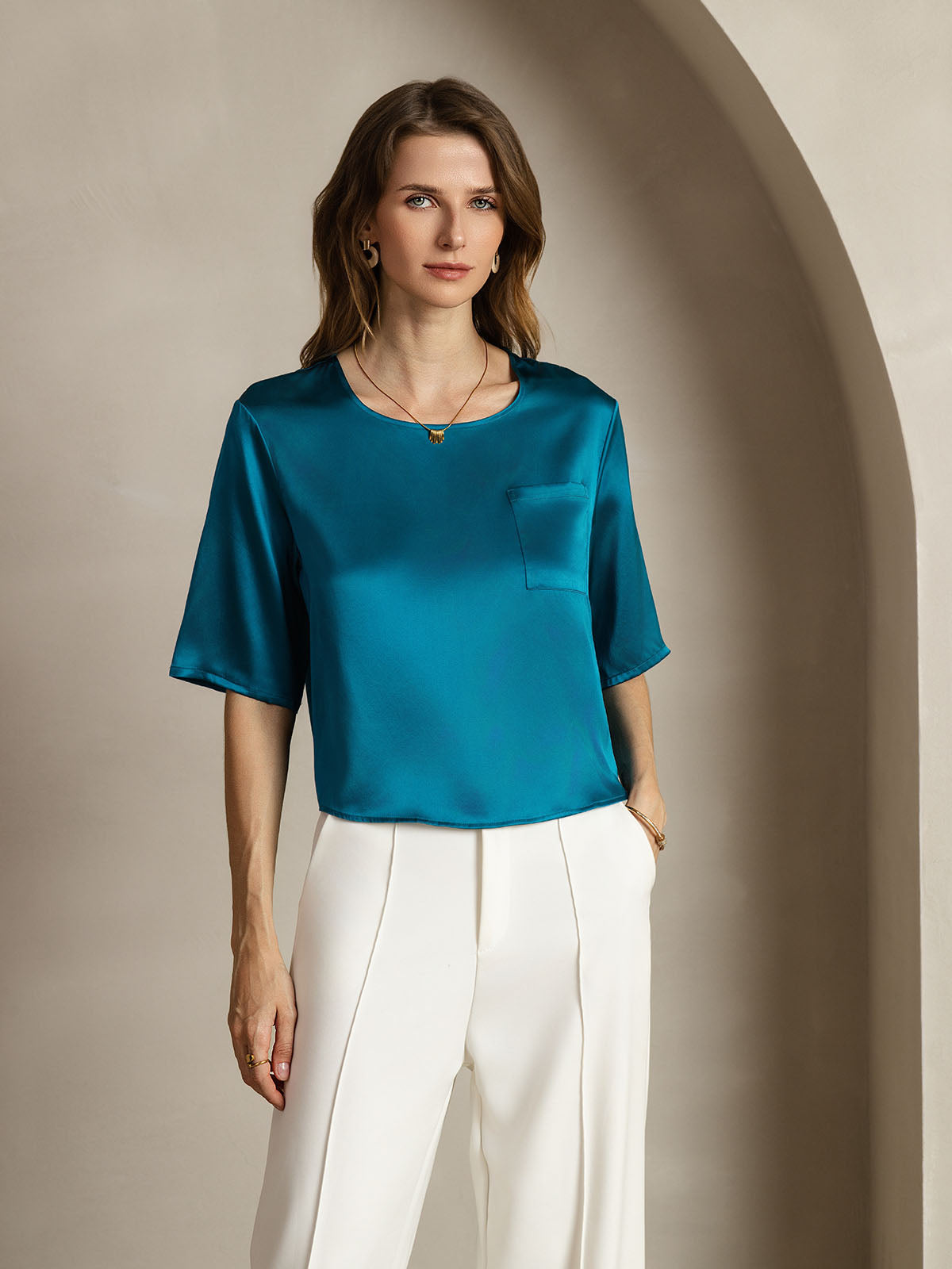 Pure Silk Casual Half Sleeve Women's Blouse T-Shirt