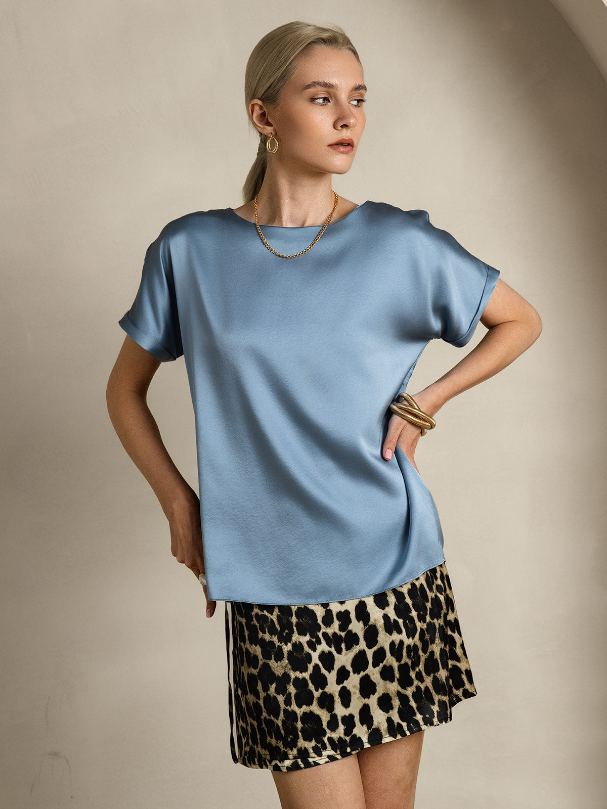 19Momme Silk Classic Casual Short Sleeve T-Shirt