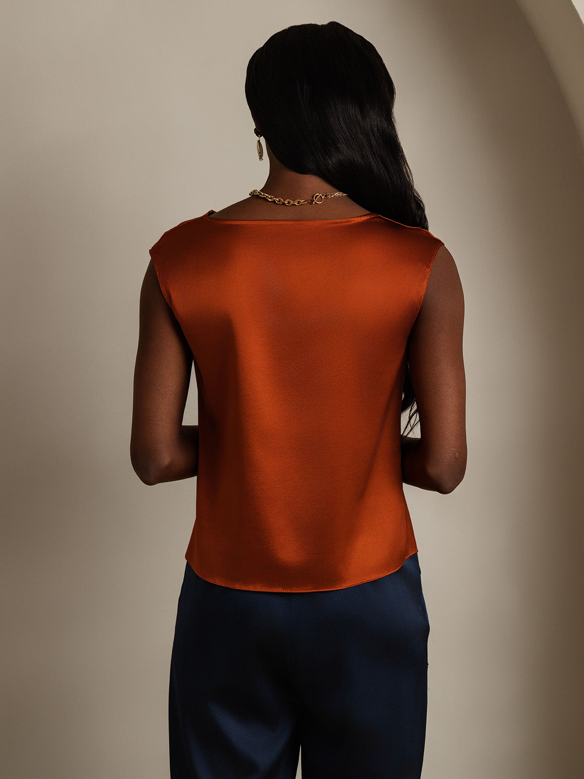19Momme Silk Cap Sleeve Cowl Neck Tank Top/Blouse