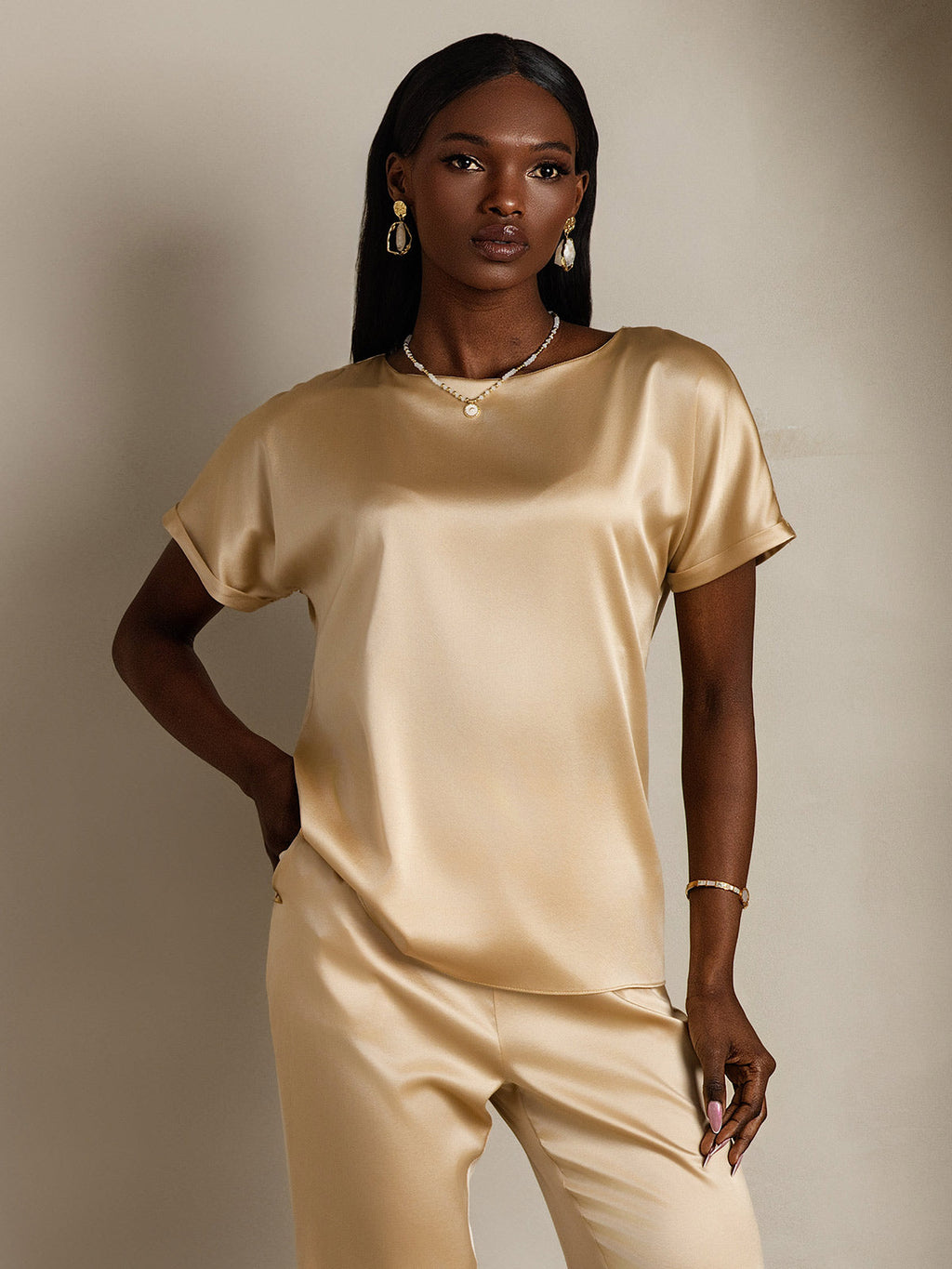 19Momme Silk Classic Casual Short Sleeve T-Shirt