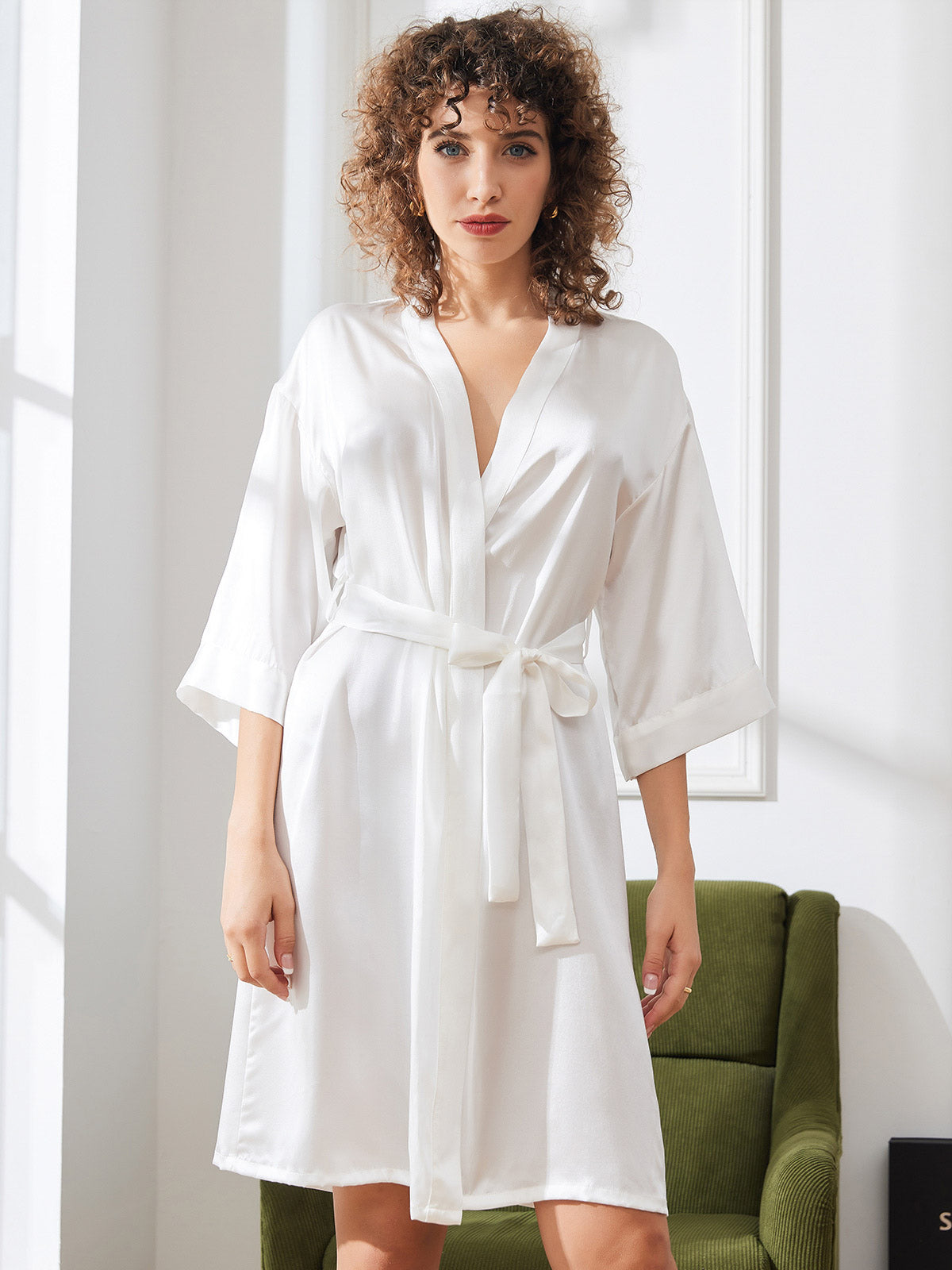 Pure Silk Belted Wrap Kimono Night Robe