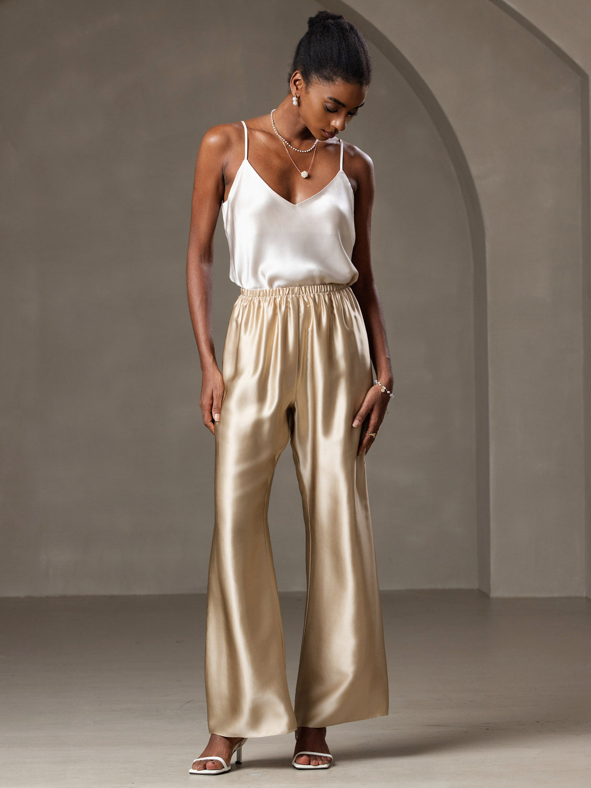 V-neck Pure Silk Spaghetti Straps Camisole Top