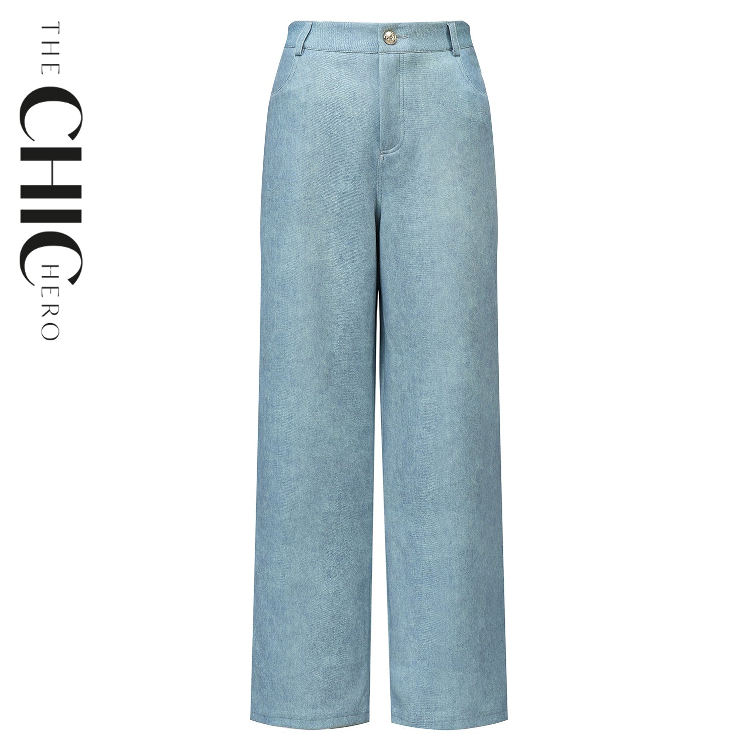 High-Waisted Light Wash Wide-Leg Denim Pants