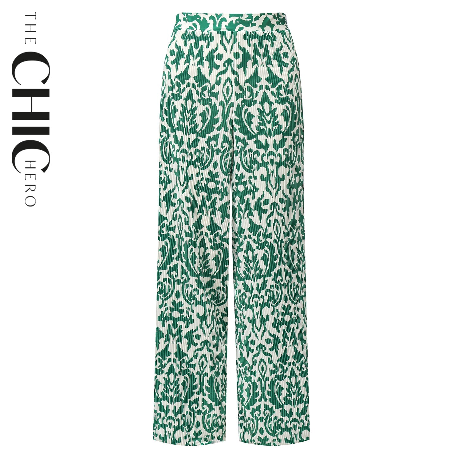 Green Boho Breeze Floral Palazzo Pants Wide-Leg Trousers