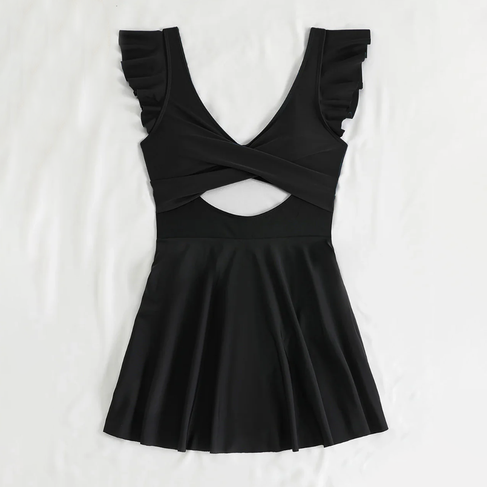 Plus Size Cutout Two-Tone Ruffle Swimsuit