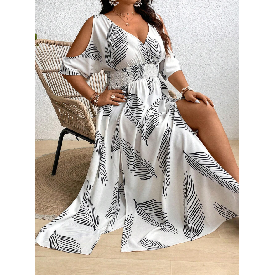 Plus Size Casual Boho Print Split Hem Maxi Dress
