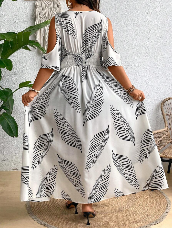 Plus Size Casual Boho Print Split Hem Maxi Dress