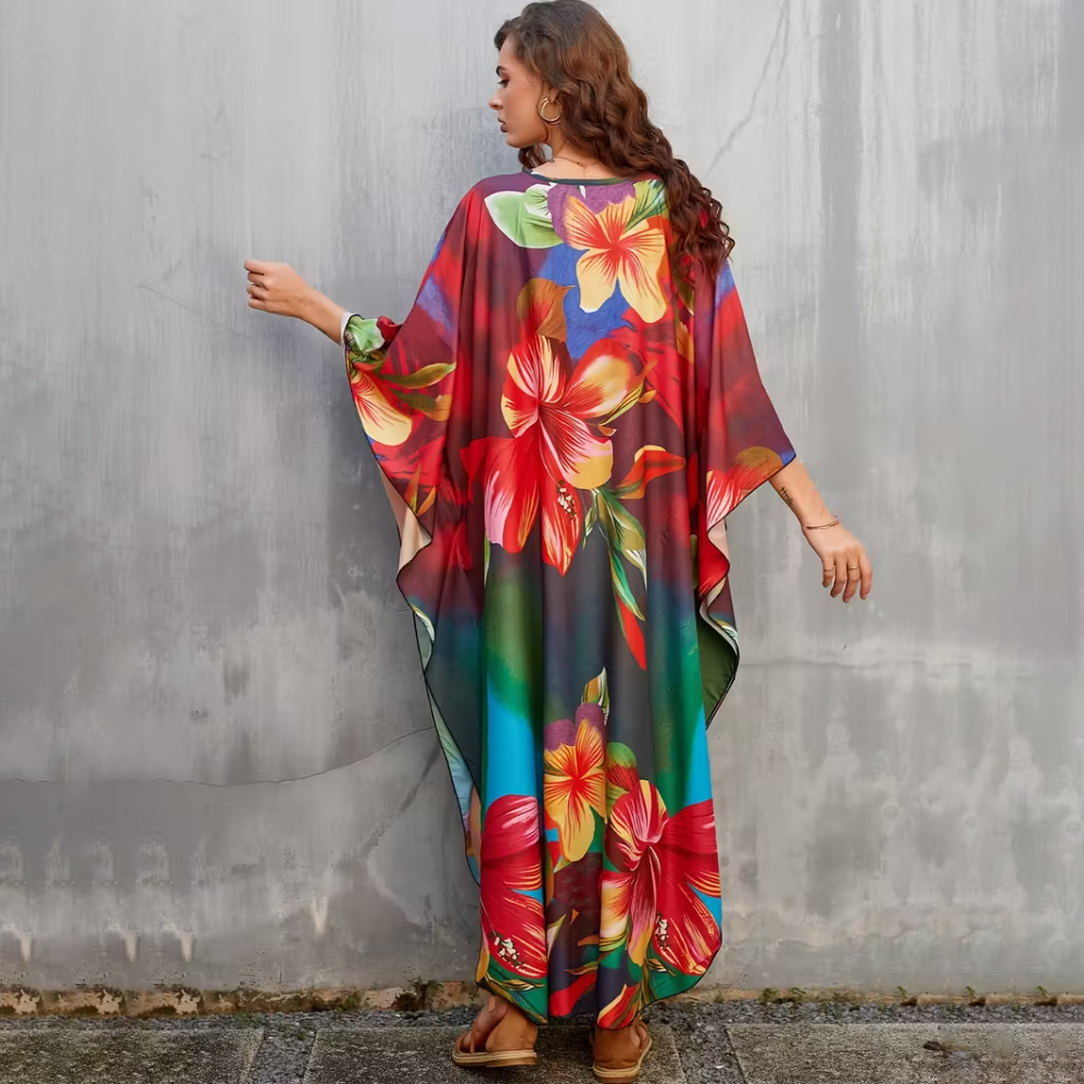 Bohemian Flower Prints Maxi Kaftan Dress(Shipping on September 1st）