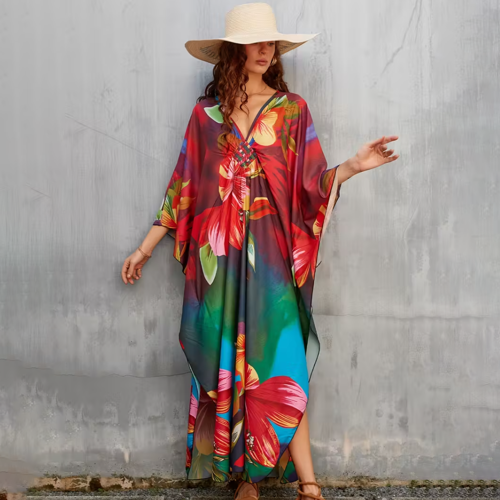 Bohemian Flower Prints Maxi Kaftan Dress(Shipping on September 1st）