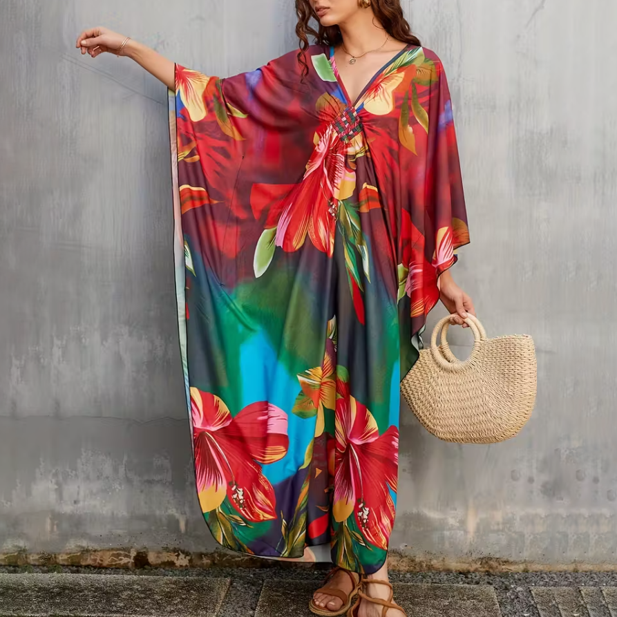 Bohemian Flower Prints Maxi Kaftan Dress(Shipping on September 1st）