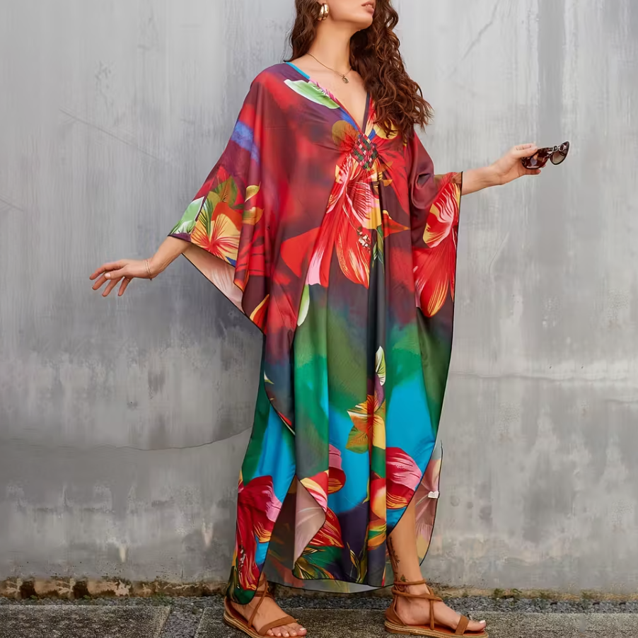 Bohemian Flower Prints Maxi Kaftan Dress(Shipping on September 1st）