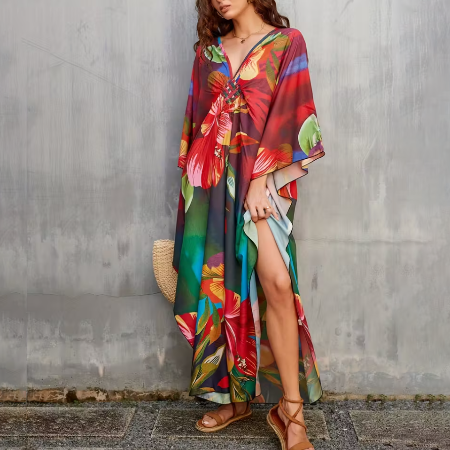 Bohemian Flower Prints Maxi Kaftan Dress(Shipping on September 1st）